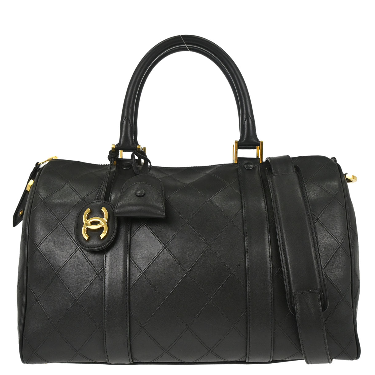 Chanel 1994-1996 Black Lambskin Bicolore 2way Shoulder Duffle Handbag
