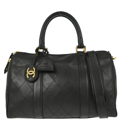 Chanel 1994-1996 Black Lambskin Bicolore 2way Shoulder Duffle Handbag