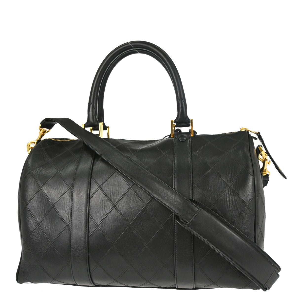Chanel 1994-1996 Black Lambskin Bicolore 2way Shoulder Duffle Handbag