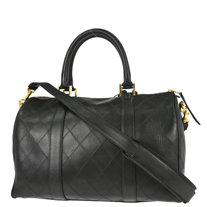 Chanel 1994-1996 Black Lambskin Bicolore 2way Shoulder Duffle Handbag