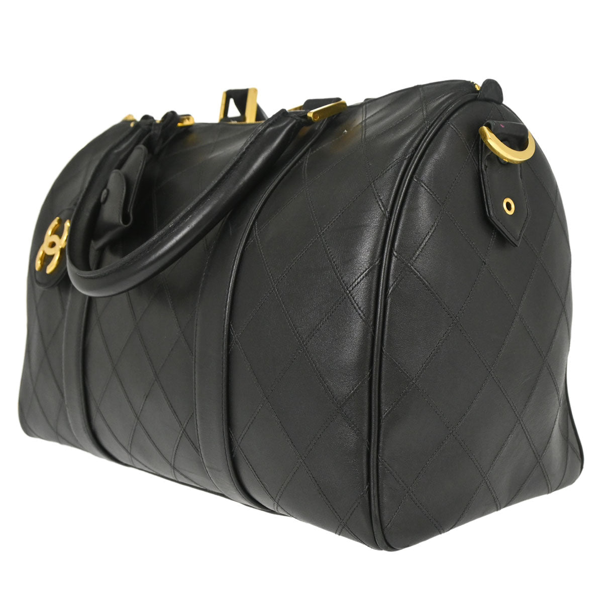 Chanel 1994-1996 Black Lambskin Bicolore 2way Shoulder Duffle Handbag
