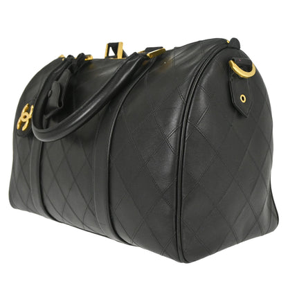 Chanel 1994-1996 Black Lambskin Bicolore 2way Shoulder Duffle Handbag