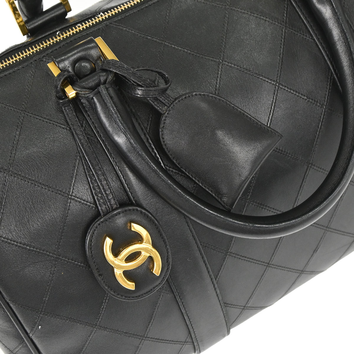 Chanel 1994-1996 Black Lambskin Bicolore 2way Shoulder Duffle Handbag