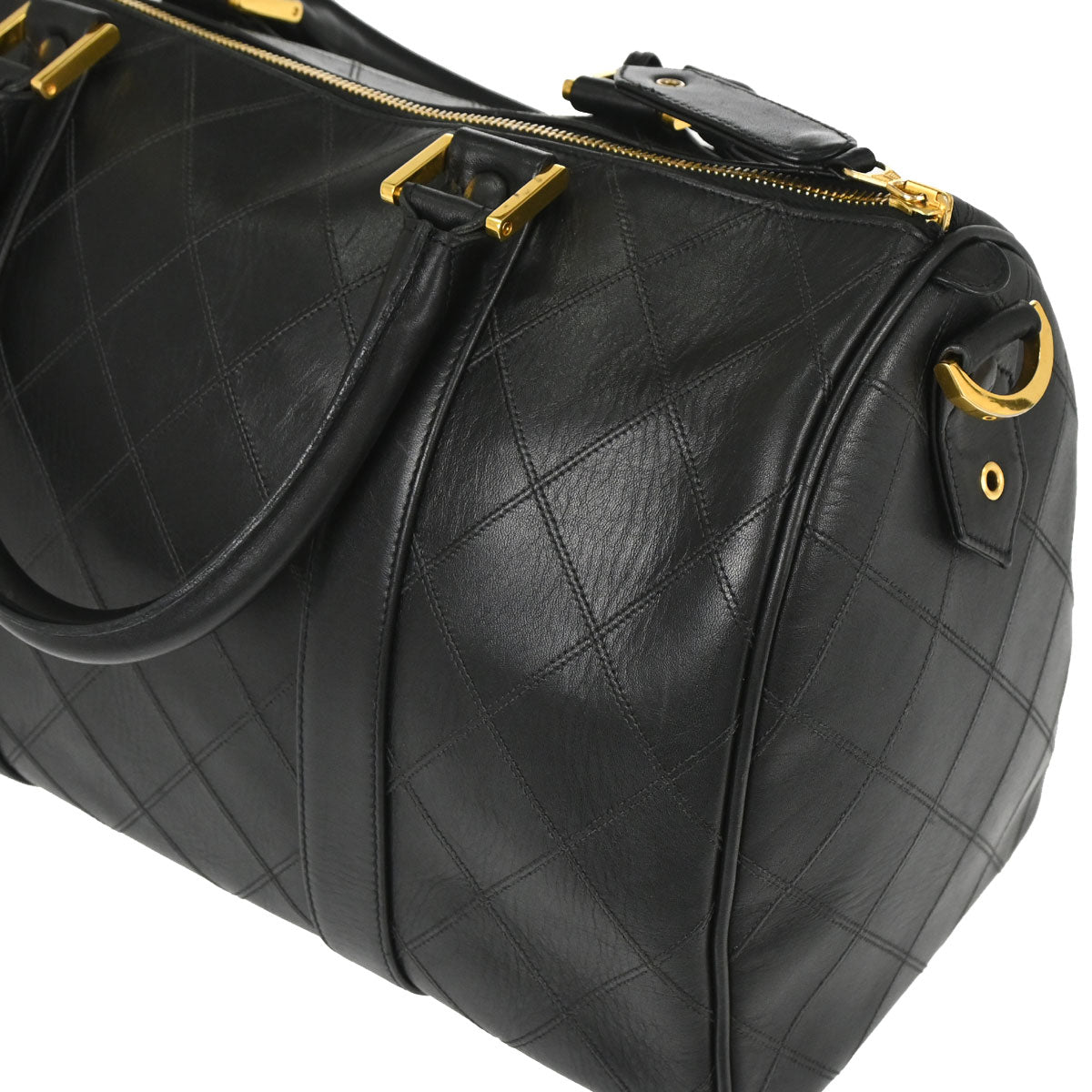 Chanel 1994-1996 Black Lambskin Bicolore 2way Shoulder Duffle Handbag