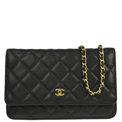 Chanel 2019 Black Caviar Skin Classic WOC Wallet on Chain Bag