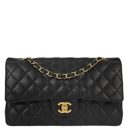 Chanel 2010-2011 Black Lambskin Medium Classic Double Flap Shoulder Bag
