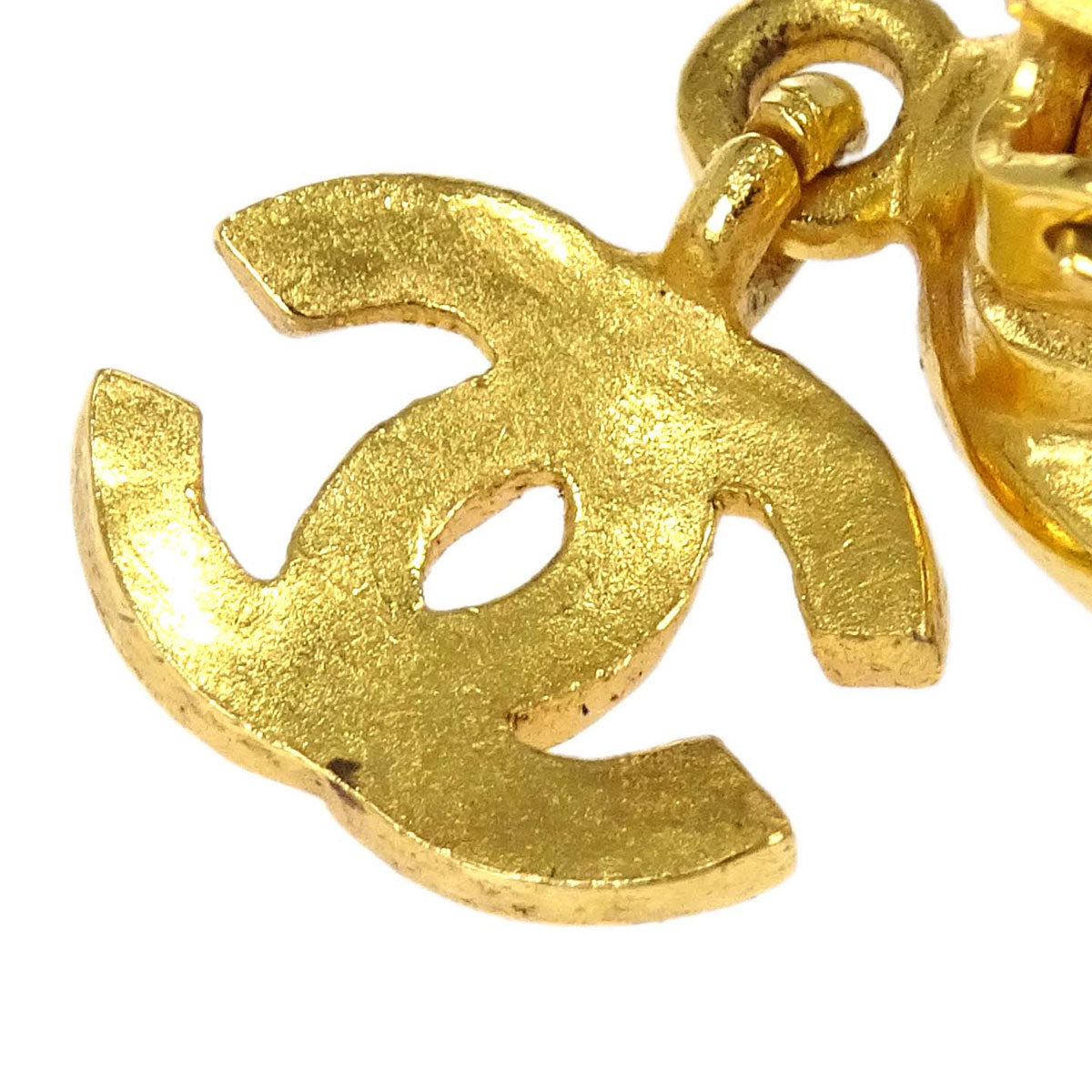 Chanel Dangle CC Oval Clip-On Earrings Gold Tiger's Eye 95A