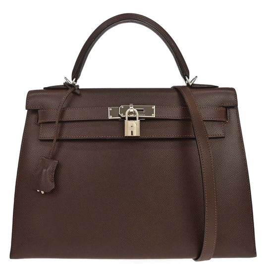 Hermes Chocolat Epsom Kelly 32 Sellier 2way Shoulder Handbag