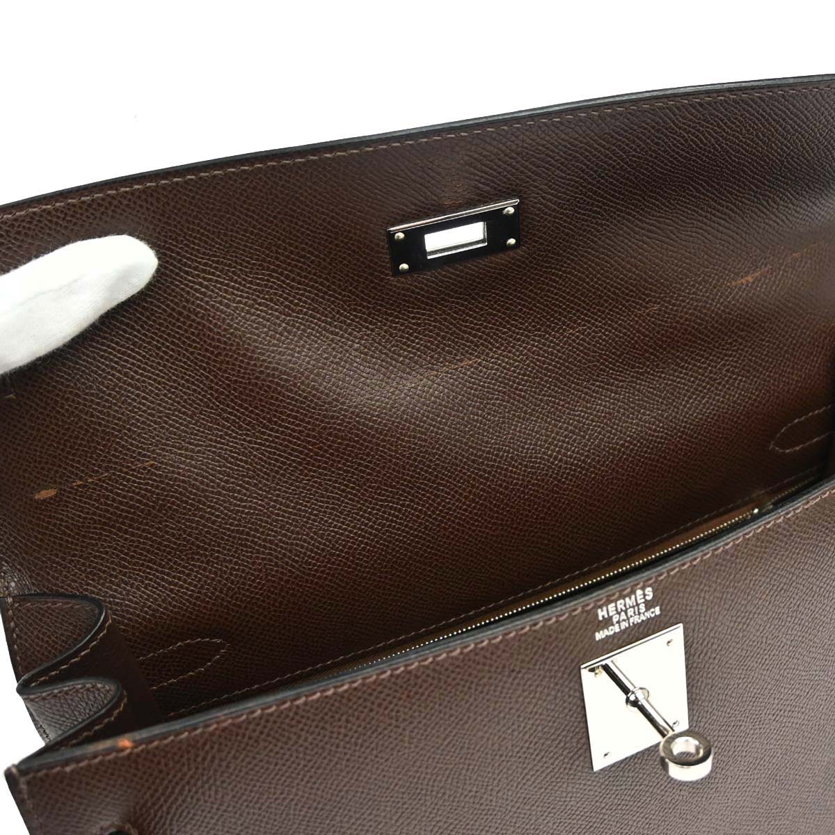 Hermes Chocolat Epsom Kelly 32 Sellier 2way Shoulder Handbag