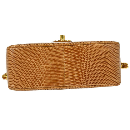 Chanel * 1989-1991 Brown Lizard Mini Classic Square Flap Shoulder Bag 17