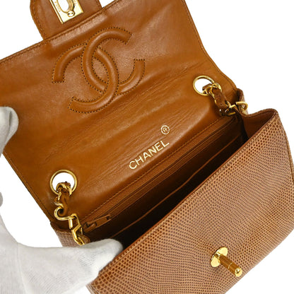 Chanel * 1989-1991 Brown Lizard Mini Classic Square Flap Shoulder Bag 17