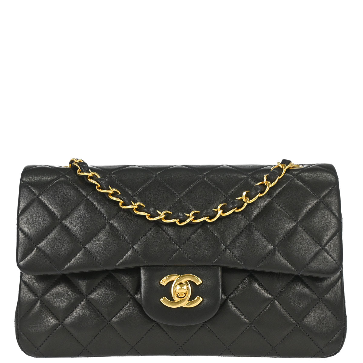 Chanel 1996-1997 Black Lambskin Small Classic Double Flap Shoulder Bag
