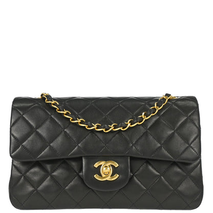 Chanel 1996-1997 Black Lambskin Small Classic Double Flap Shoulder Bag