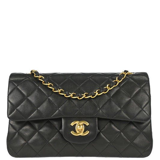 Chanel 1996-1997 Black Lambskin Small Classic Double Flap Shoulder Bag