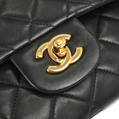 Chanel 1996-1997 Black Lambskin Small Classic Double Flap Shoulder Bag