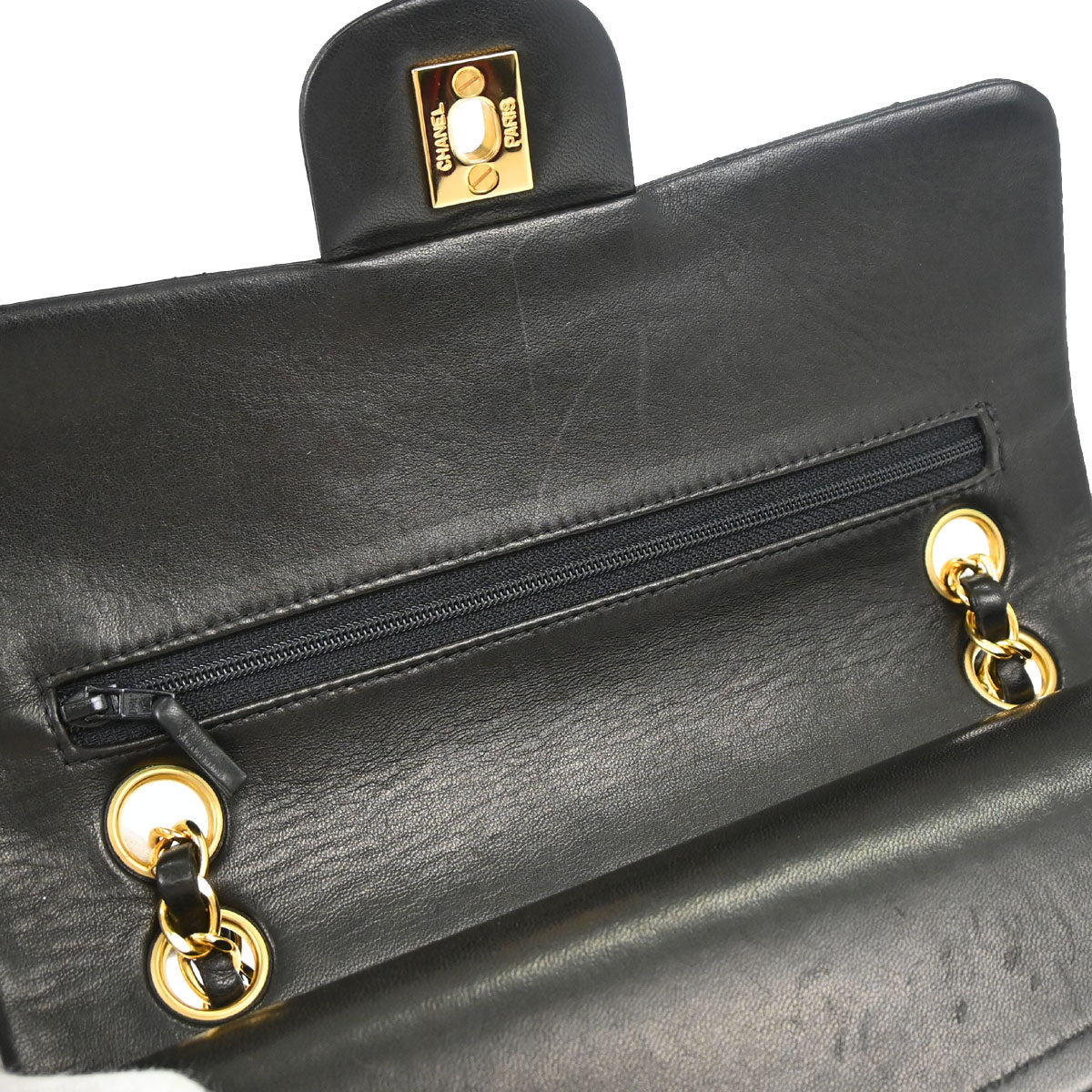 Chanel 1996-1997 Black Lambskin Small Classic Double Flap Shoulder Bag