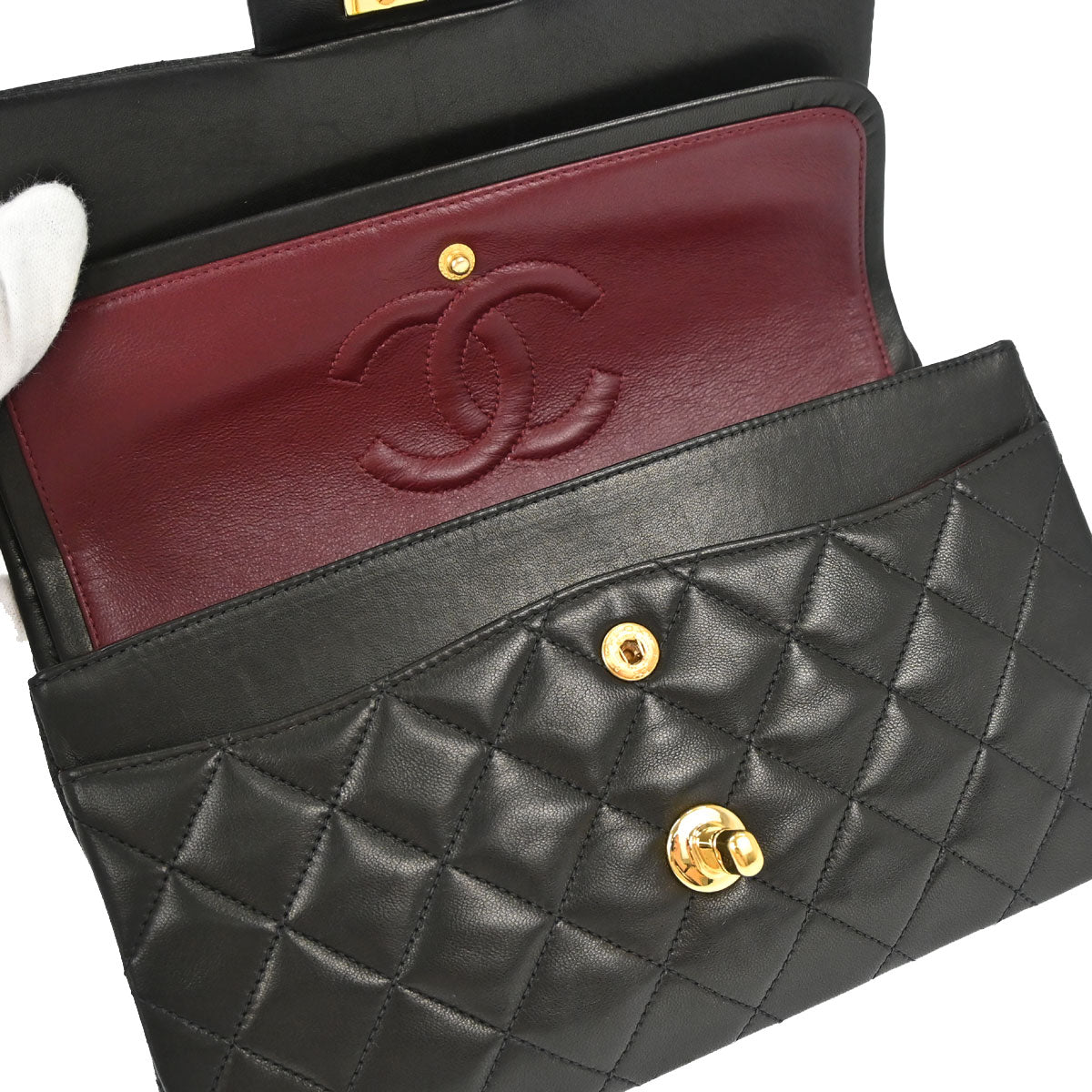 Chanel 1996-1997 Black Lambskin Small Classic Double Flap Shoulder Bag