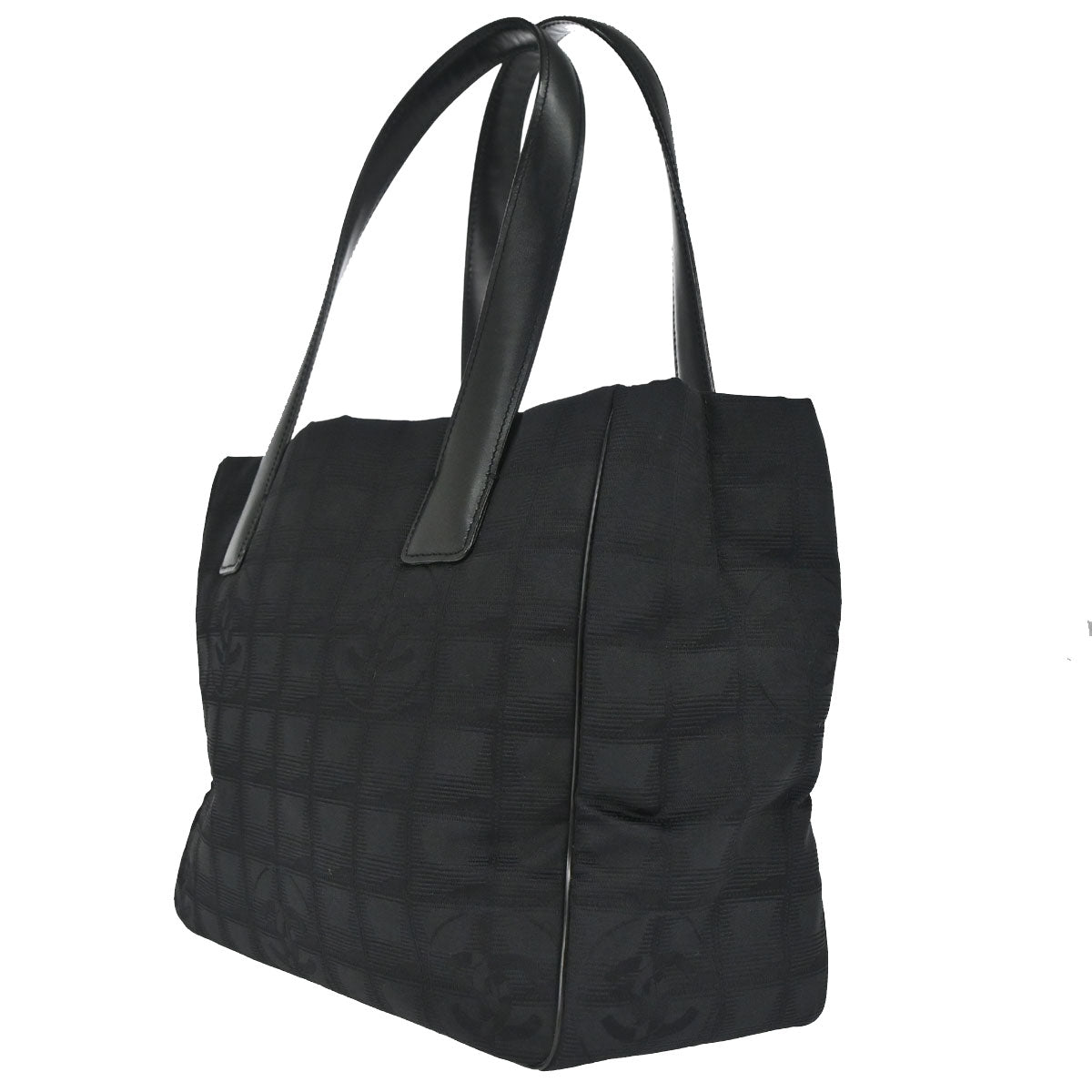 Chanel 2003-2004 Black Nylon Jacquard Travel Line Tote Bag