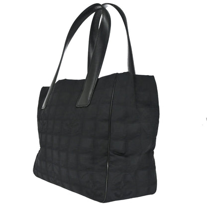 Chanel 2003-2004 Black Nylon Jacquard Travel Line Tote Bag