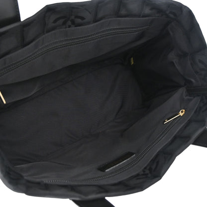 Chanel 2003-2004 Black Nylon Jacquard Travel Line Tote Bag