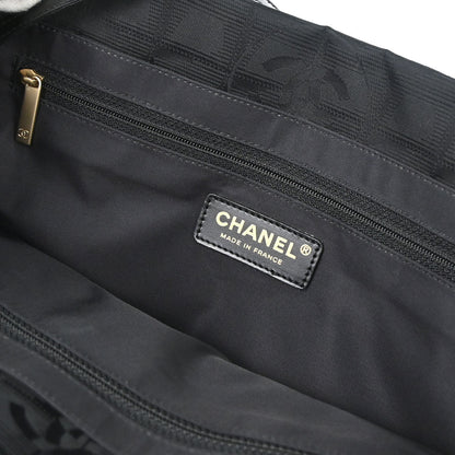Chanel 2003-2004 Black Nylon Jacquard Travel Line Tote Bag