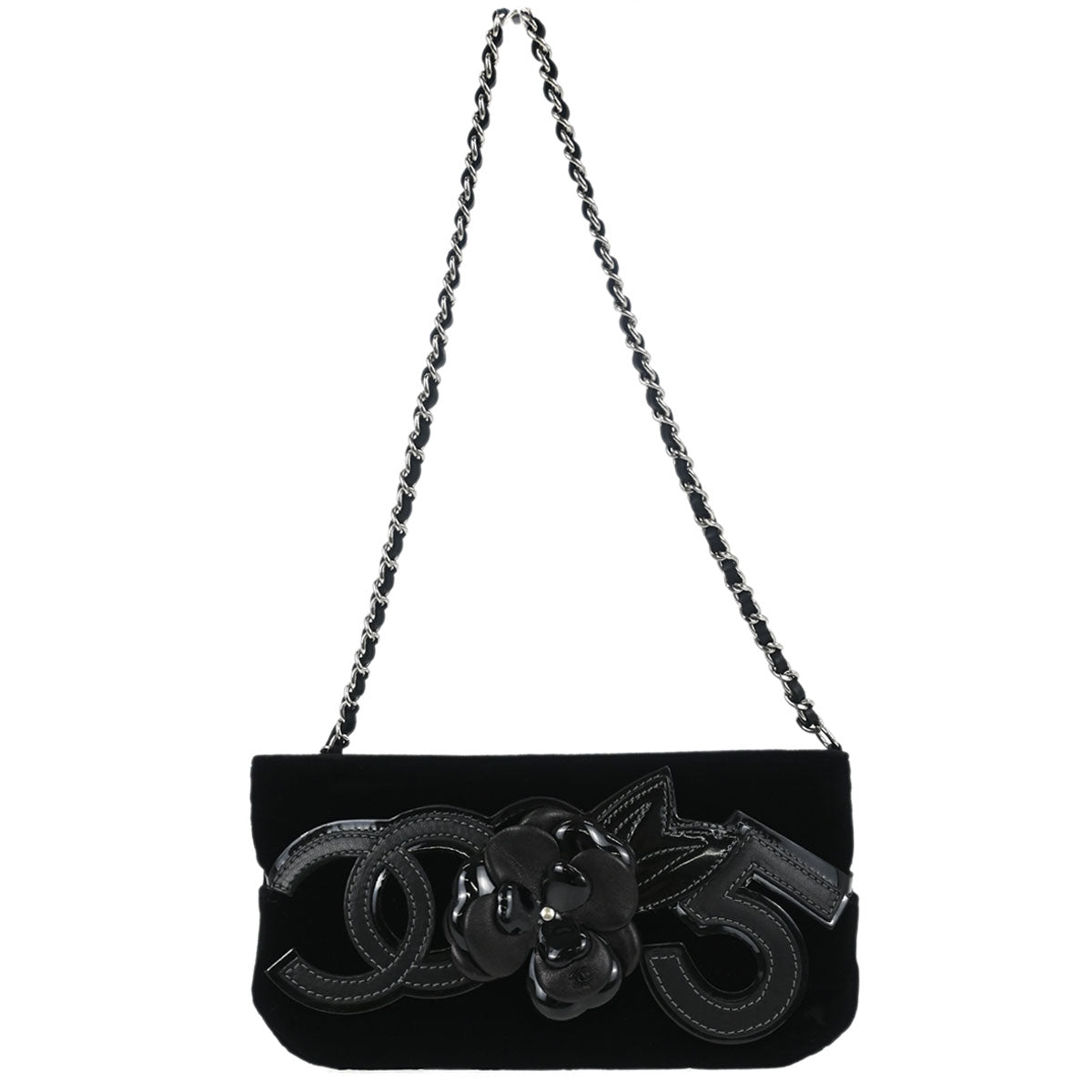 Chanel 2005-2006 Black Velvet Camellia No.5 CC Handbag