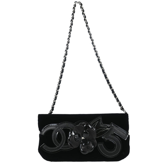 Chanel 2005-2006 Black Velvet Camellia No.5 CC Handbag