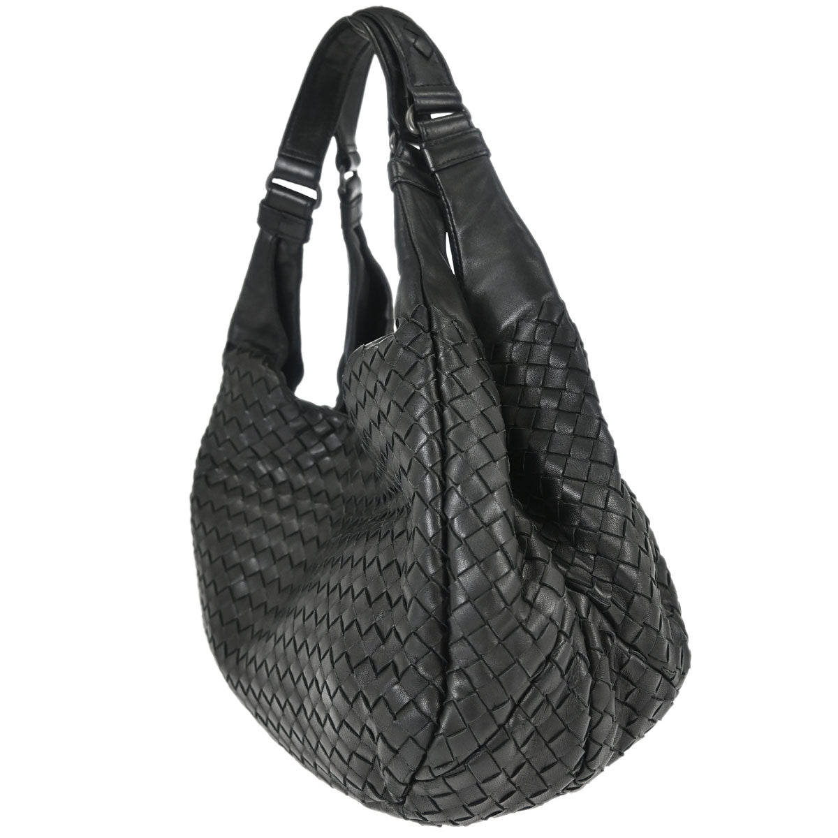 Bottega Veneta Black Lambskin Intrecciato Hobo Handbag
