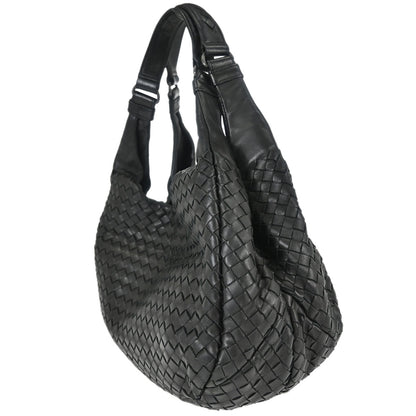 Bottega Veneta Black Lambskin Intrecciato Hobo Handbag