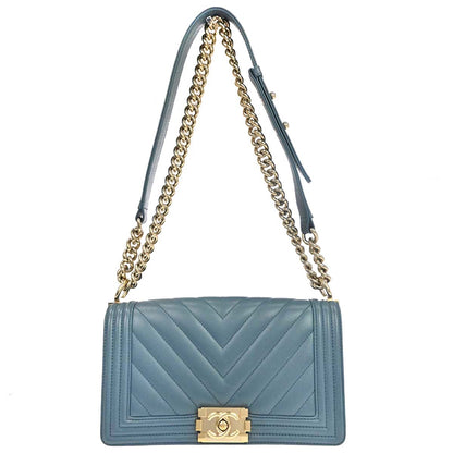 Boy Chanel 2018 Blue Caviar Skin Chevron Medium Shoulder Bag