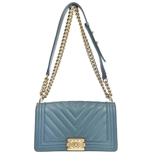 Boy Chanel 2018 Blue Caviar Skin Chevron Medium Shoulder Bag