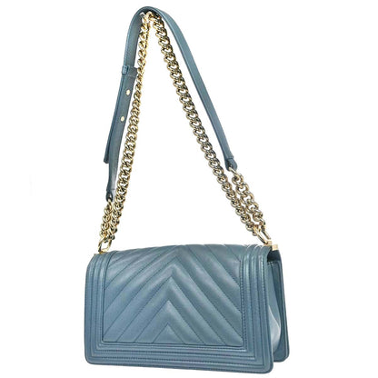 Boy Chanel 2018 Blue Caviar Skin Chevron Medium Shoulder Bag
