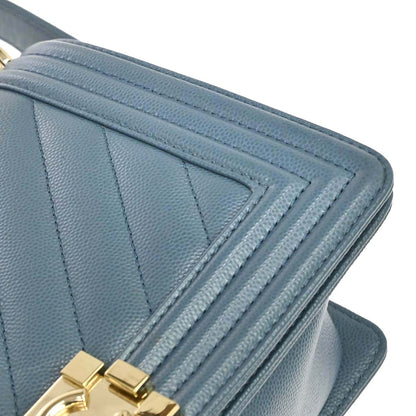 Boy Chanel 2018 Blue Caviar Skin Chevron Medium Shoulder Bag