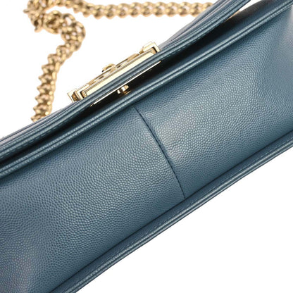 Boy Chanel 2018 Blue Caviar Skin Chevron Medium Shoulder Bag