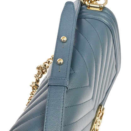 Boy Chanel 2018 Blue Caviar Skin Chevron Medium Shoulder Bag