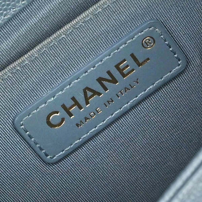 Boy Chanel 2018 Blue Caviar Skin Chevron Medium Shoulder Bag