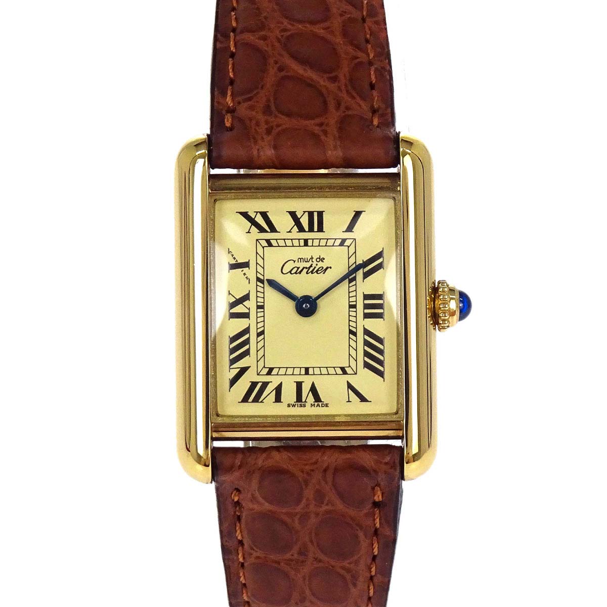 Cartier * Must Tank SM 21mm Ref.2415 Quartz Watch SV925 Crocodile Brown
