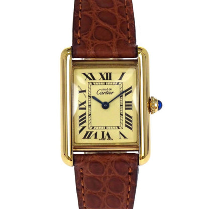 Cartier * Must Tank SM 21mm Ref.2415 Quartz Watch SV925 Crocodile Brown