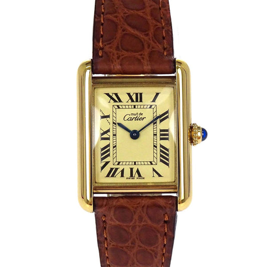 Cartier * Must Tank SM 21mm Ref.2415 Quartz Watch SV925 Crocodile Brown
