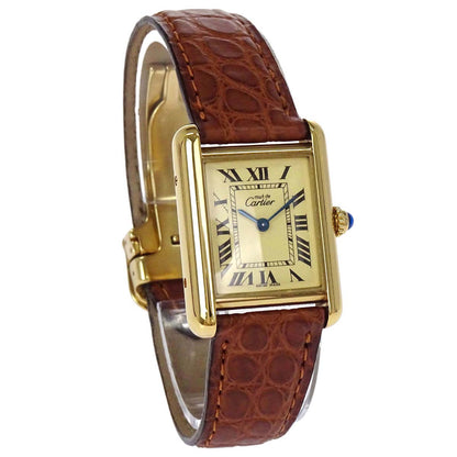 Cartier * Must Tank SM 21mm Ref.2415 Quartz Watch SV925 Crocodile Brown
