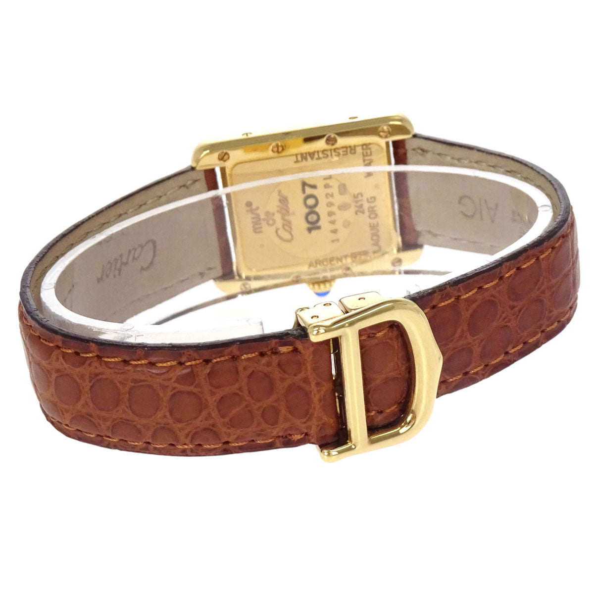 Cartier * Must Tank SM 21mm Ref.2415 Quartz Watch SV925 Crocodile Brown