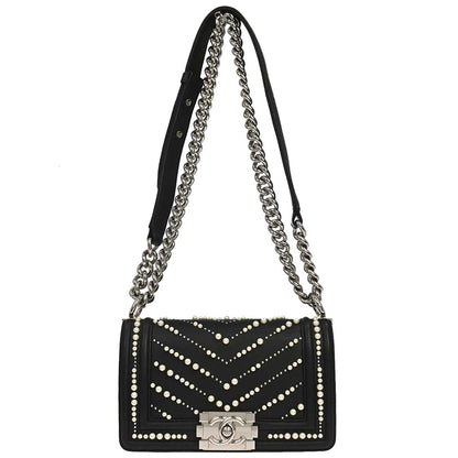 Boy Chanel 2019 Black Calfskin Costume Pearl Small Chain Shoulder Bag