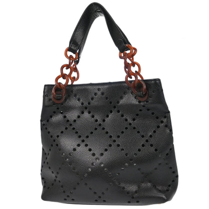 Chanel 2003-2004 Black Perforated Caviar Skin Tote Chain Handbag
