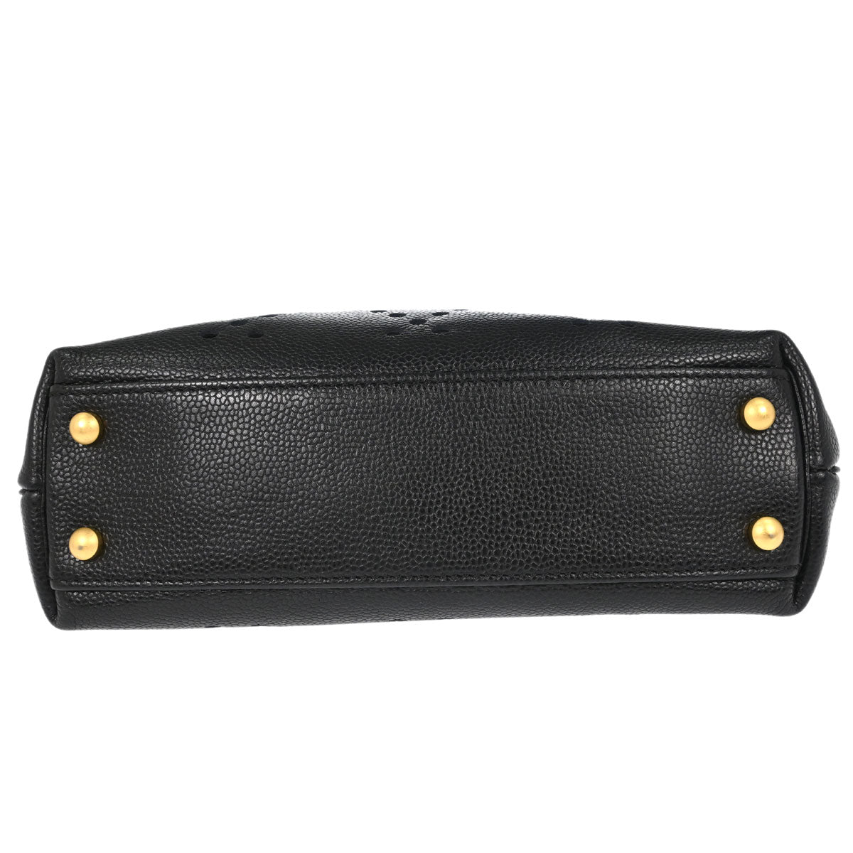 Chanel 2003-2004 Black Perforated Caviar Skin Tote Chain Handbag