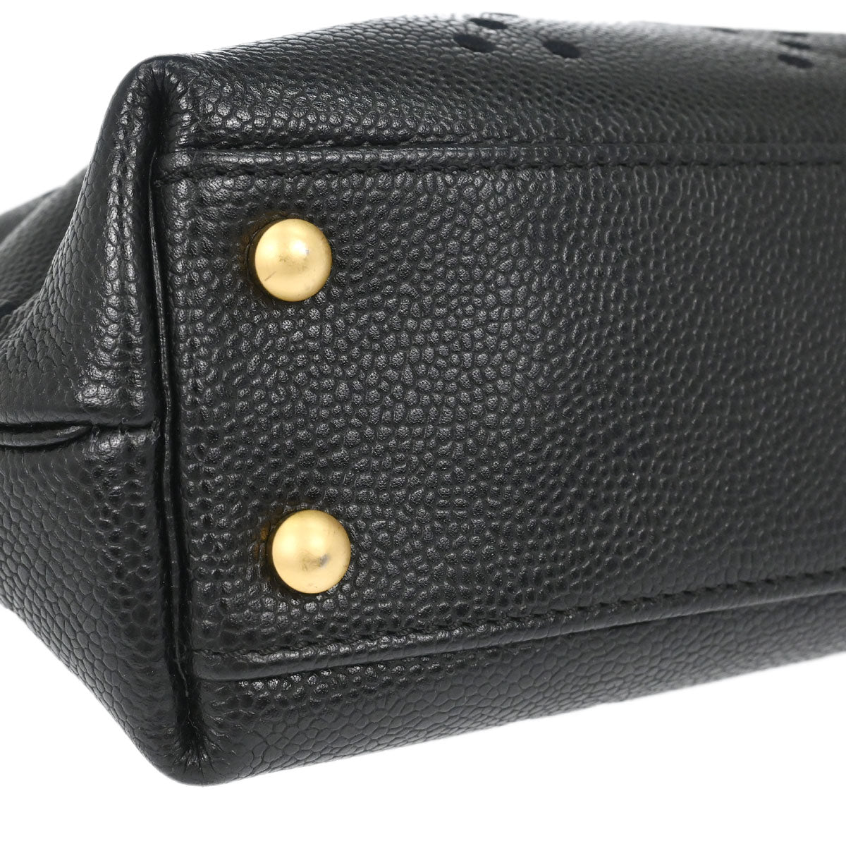 Chanel 2003-2004 Black Perforated Caviar Skin Tote Chain Handbag