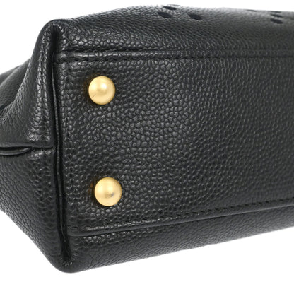 Chanel 2003-2004 Black Perforated Caviar Skin Tote Chain Handbag