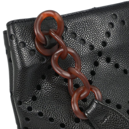 Chanel 2003-2004 Black Perforated Caviar Skin Tote Chain Handbag