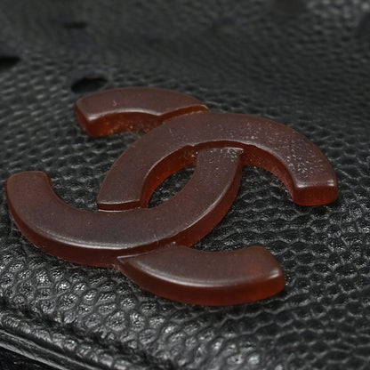 Chanel 2003-2004 Black Perforated Caviar Skin Tote Chain Handbag