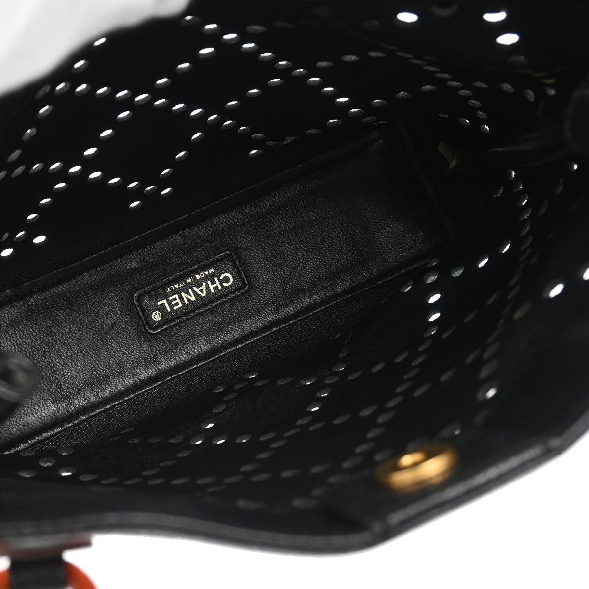 Chanel 2003-2004 Black Perforated Caviar Skin Tote Chain Handbag