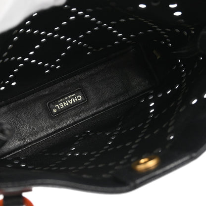 Chanel 2003-2004 Black Perforated Caviar Skin Tote Chain Handbag